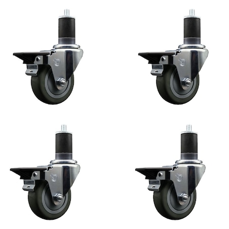 Service Caster 3.5'' Gray Poly Swivel 1-5/8'' Expanding Stem Caster Set with Brake, 4PK SCC-EX20S3514-PPUB-PLB-158-4